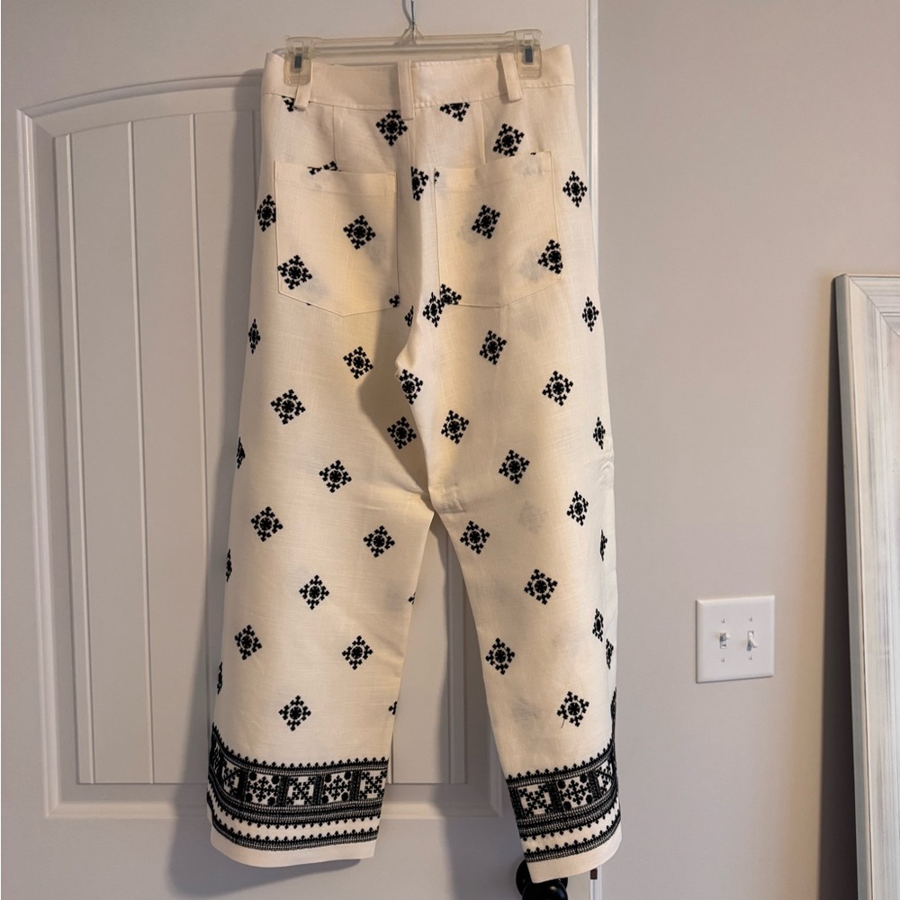 Zara Linen Blend Cream and Black Wide Leg Pants NWT size S - Picture 3 of 4